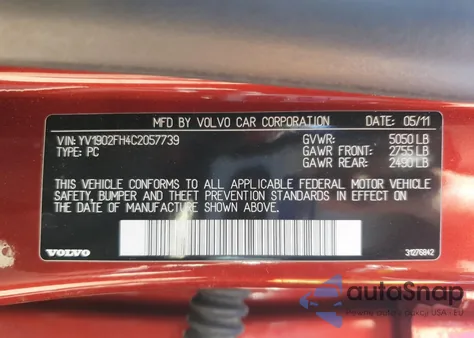 2012 Volvo S60 T6 z USA, uszkodzony, nr VIN YV1902FH4C2057739